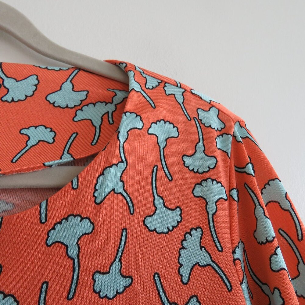 DIANE VON FURSTENBERG Reina 100% Silk Gingko Print Soft Orange Shift Dress Sz 4 - Picture 6 of 15